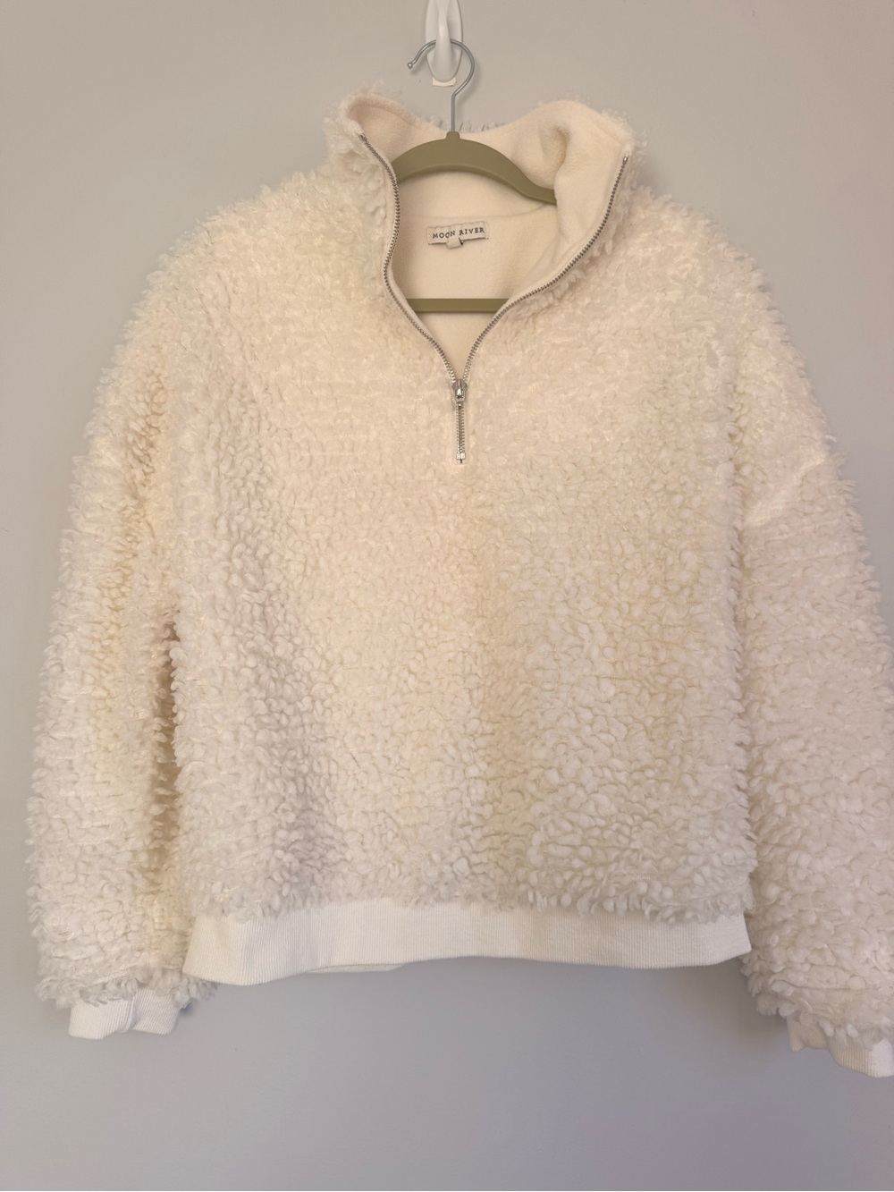 Moon River Ivory Sherpa Half-Zip Jacket